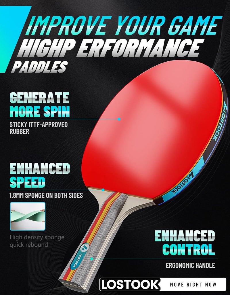 Lostook Professional Ping Pong Paddles Set of 2/4 with Portable Oxford Cloth Ping Pong Case and 3 Star Balls, Table Tennis Paddles for Adults and Family Outdoor Games - Image 2